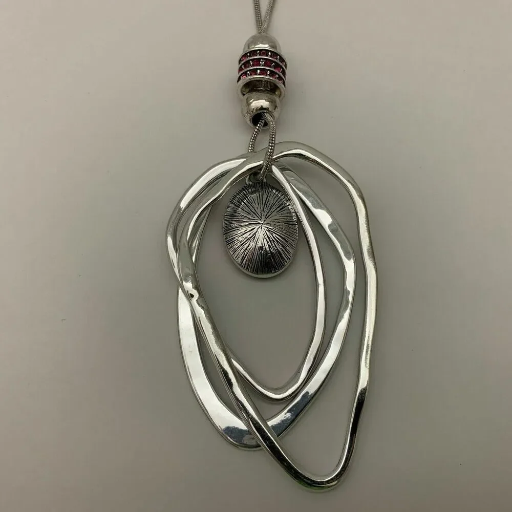 Women's‎ Necklace Dangling Earrings Set Pink Fuchsia Stone Silver-tone NWOT